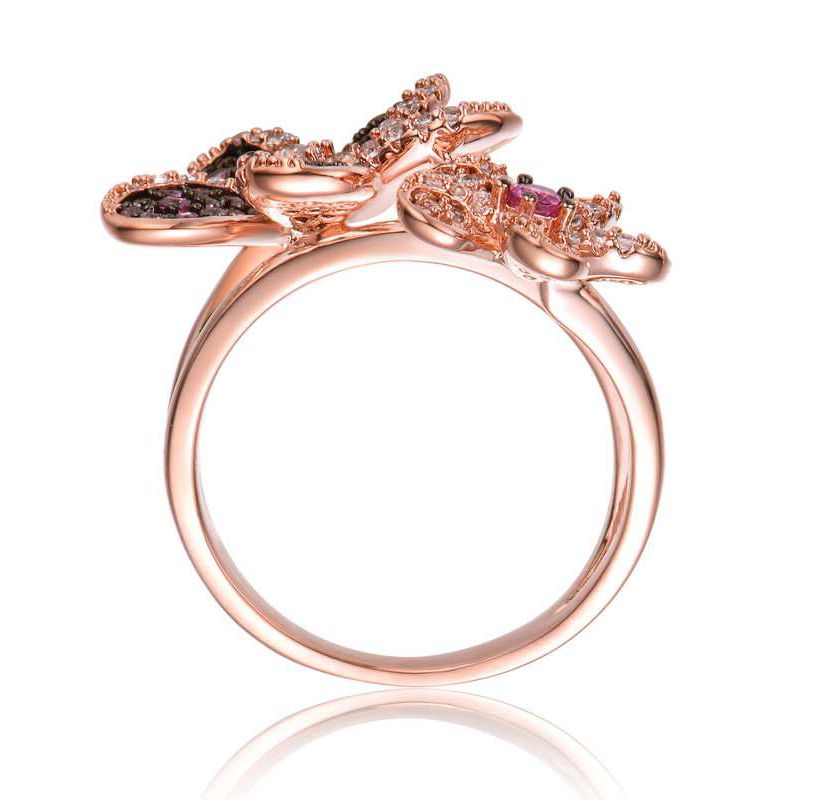 Lab Created 18K Rose Gold and Black Plated with Multi Colored Cubic Zirconia Floral Ring