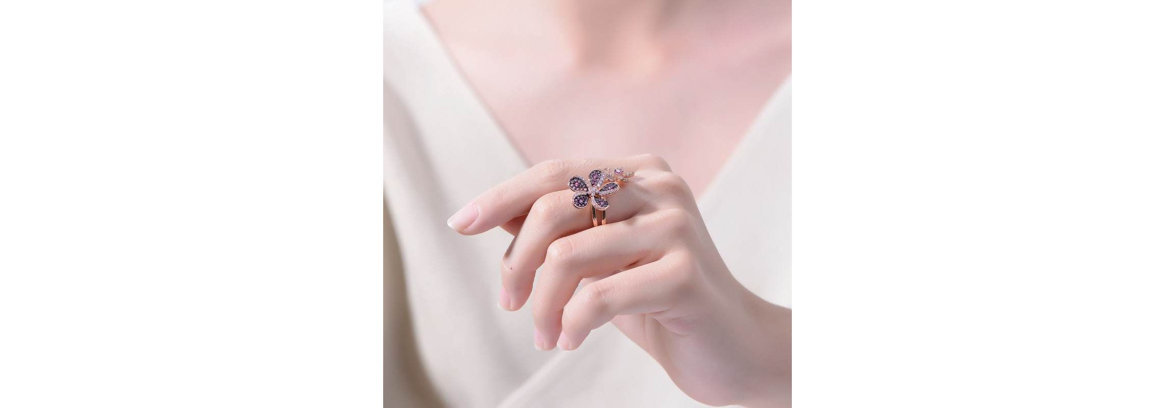 Lab Created 18K Rose Gold and Black Plated with Multi Colored Cubic Zirconia Floral Ring