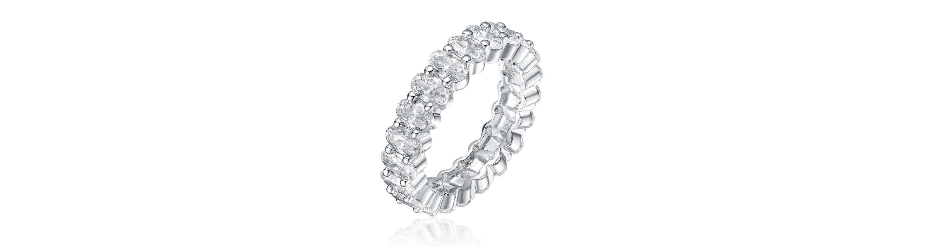 Lab Created White Gold Plated Oval with Clear Cubic Zirconia Band Ring