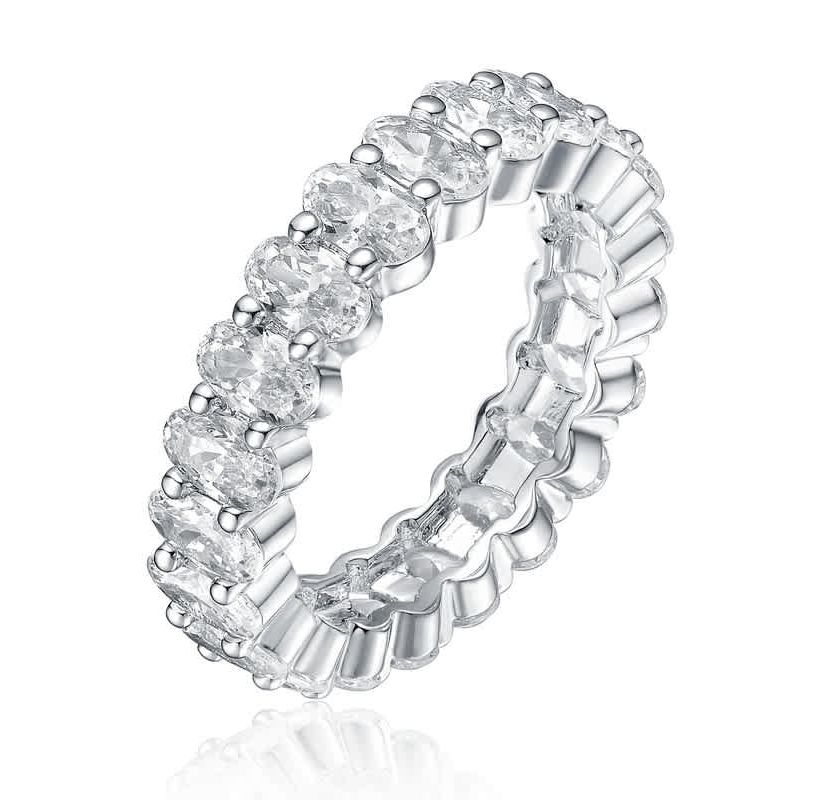Lab Created White Gold Plated Oval with Clear Cubic Zirconia Band Ring