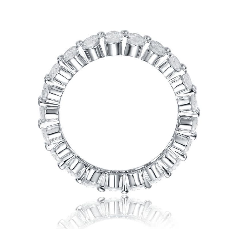 Lab Created White Gold Plated Oval with Clear Cubic Zirconia Band Ring