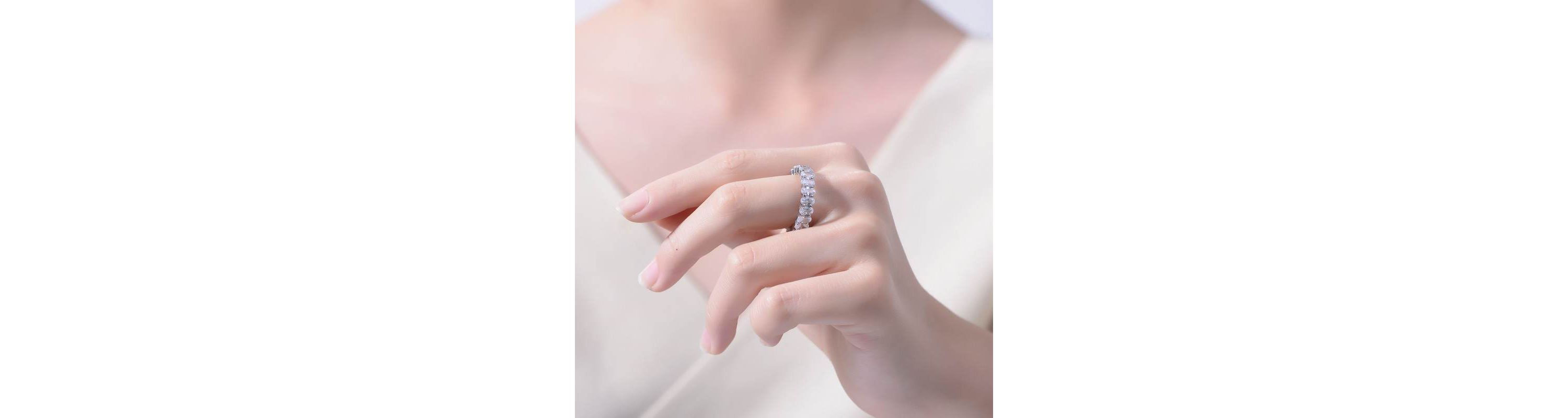 Lab Created White Gold Plated Oval with Clear Cubic Zirconia Band Ring