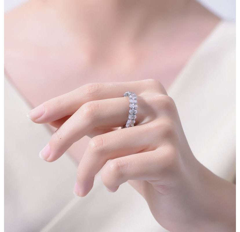 Lab Created White Gold Plated Oval with Clear Cubic Zirconia Band Ring