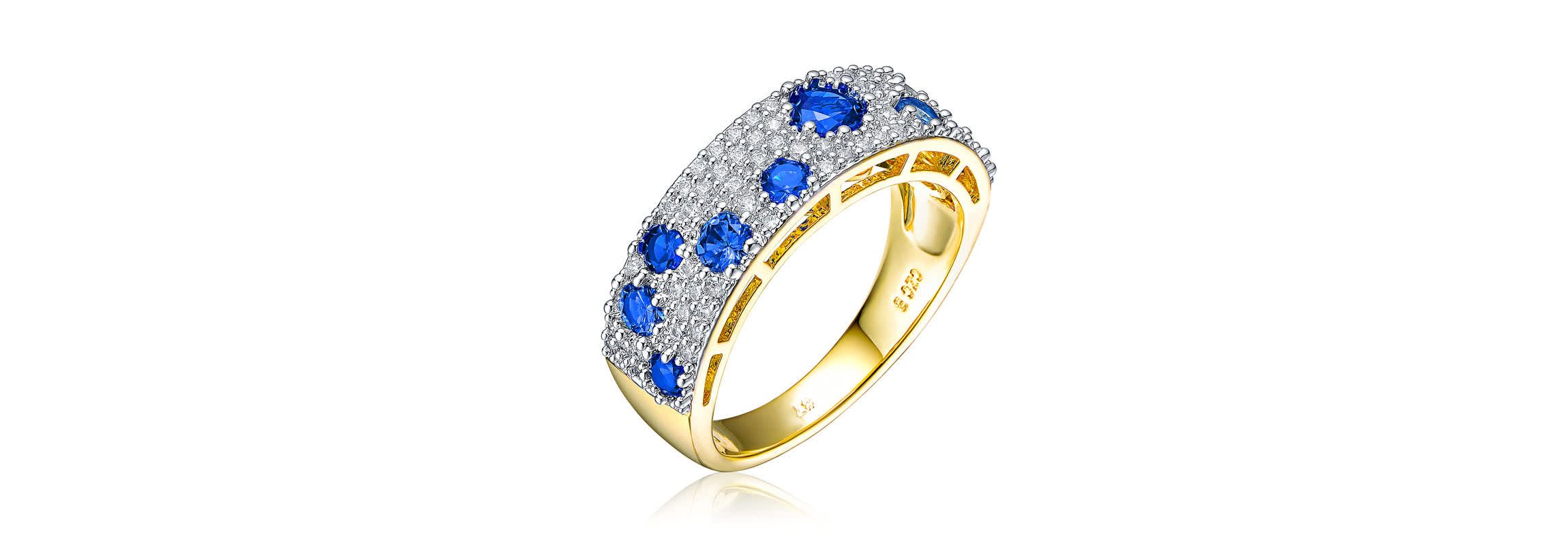 Lab Created Two-Tone with Sapphire Blue Cubic Zirconia Cocktail Ring