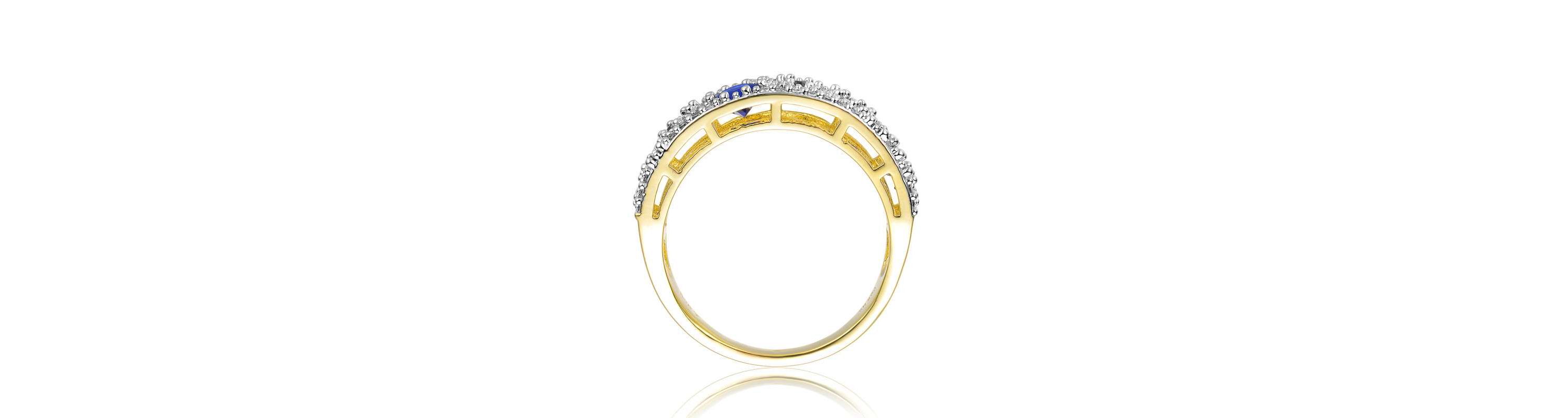 Lab Created Two-Tone with Sapphire Blue Cubic Zirconia Cocktail Ring