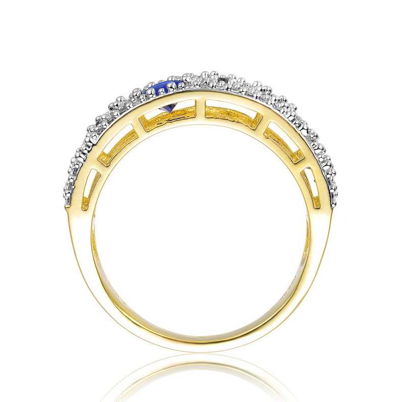 Lab Created Two-Tone with Sapphire Blue Cubic Zirconia Cocktail Ring