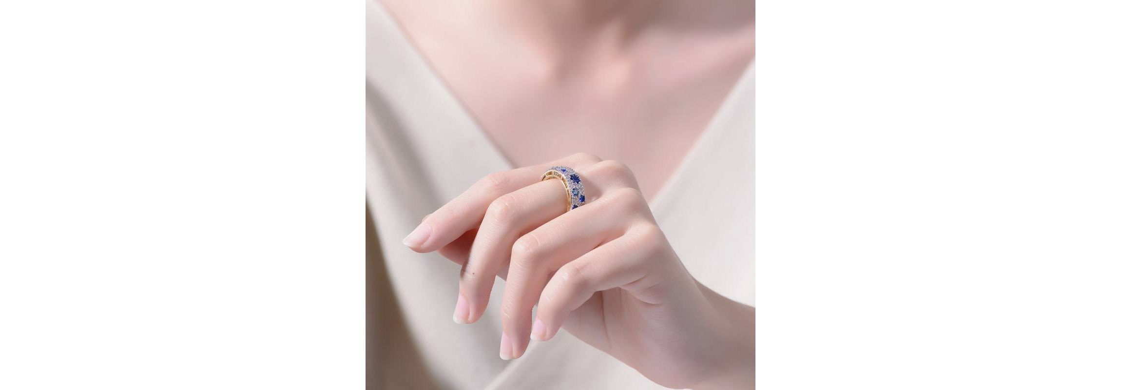 Lab Created Two-Tone with Sapphire Blue Cubic Zirconia Cocktail Ring