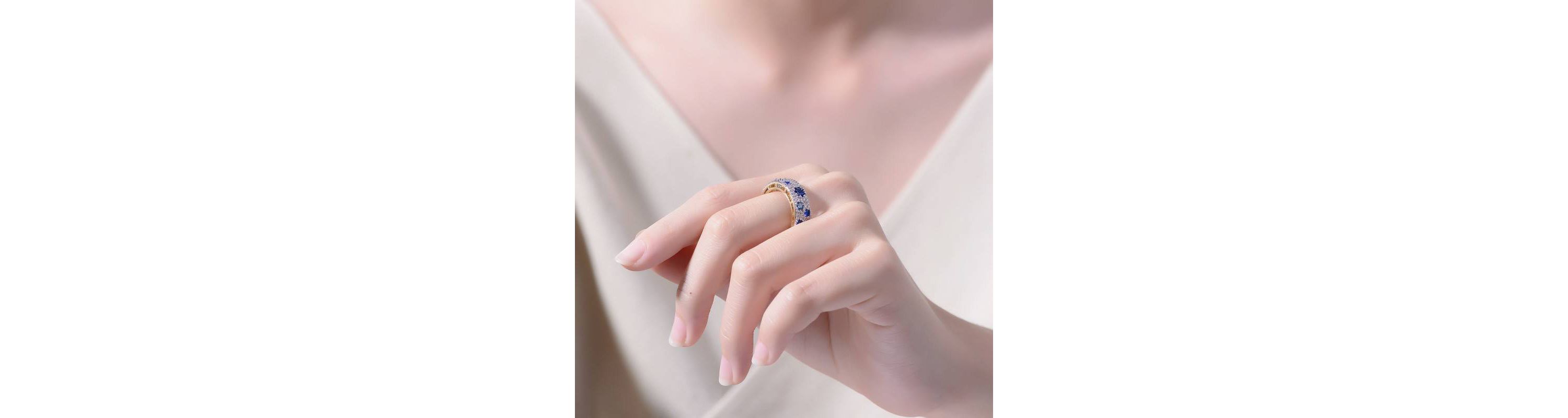 Lab Created Two-Tone with Sapphire Blue Cubic Zirconia Cocktail Ring