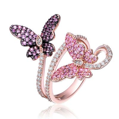 Rozzato Lab Created 18K Rose Gold and Black Plated with Multi Colored Cubic Zirconia Modern Butterfly Ring