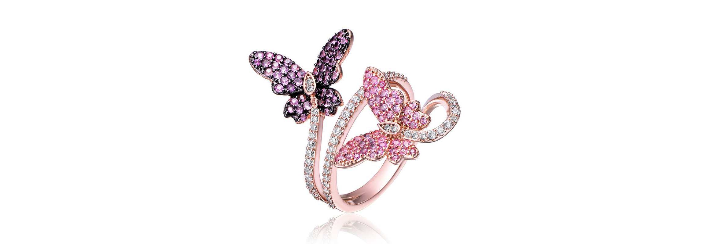Lab Created 18K Rose Gold and Black Plated with Multi Colored Cubic Zirconia Modern Butterfly Ring