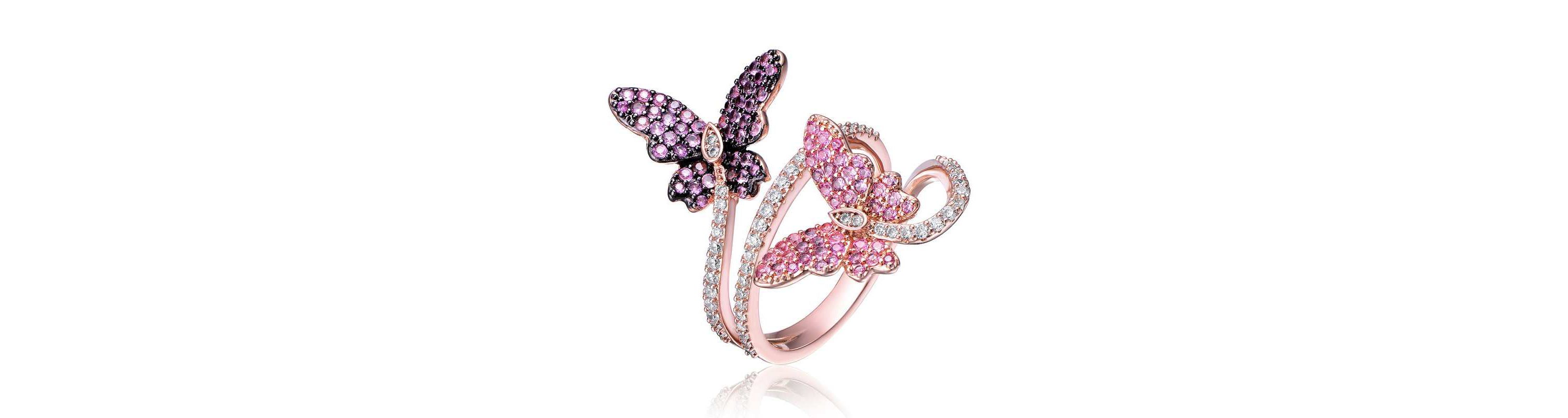 Lab Created 18K Rose Gold and Black Plated with Multi Colored Cubic Zirconia Modern Butterfly Ring