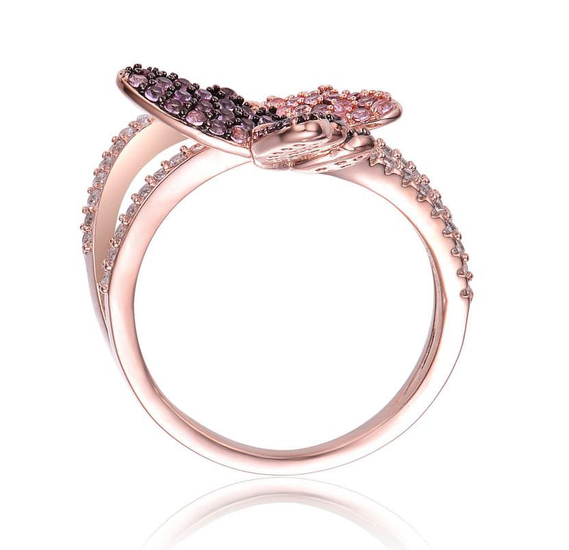 Lab Created 18K Rose Gold and Black Plated with Multi Colored Cubic Zirconia Modern Butterfly Ring