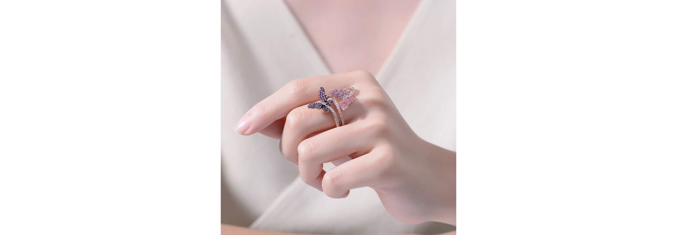 Lab Created 18K Rose Gold and Black Plated with Multi Colored Cubic Zirconia Modern Butterfly Ring