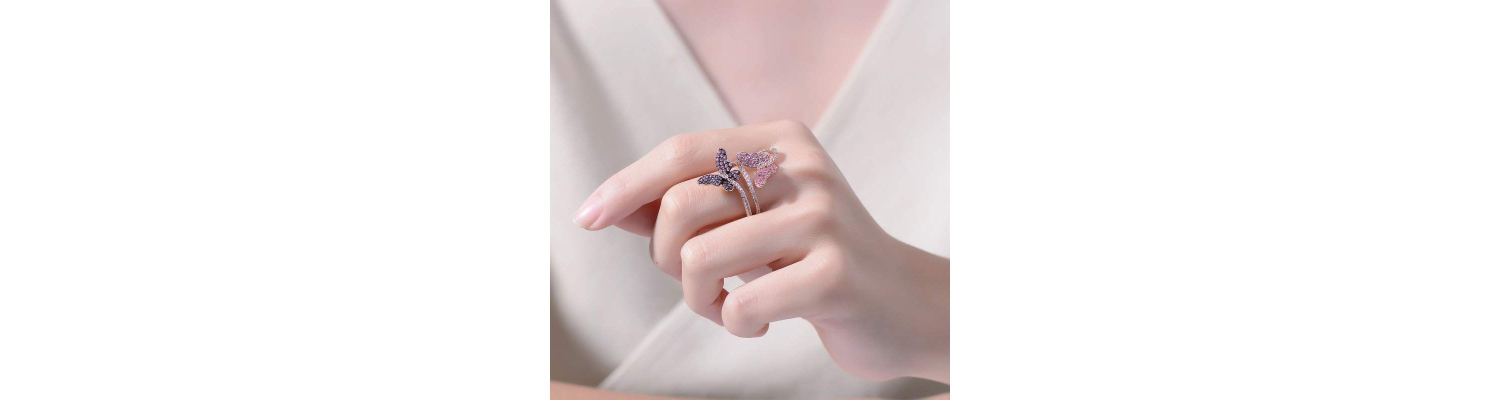 Lab Created 18K Rose Gold and Black Plated with Multi Colored Cubic Zirconia Modern Butterfly Ring