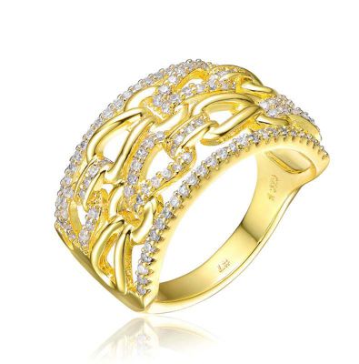 Rozzato Lab Created 14K Gold Plated with Clear Cubic Zirconia linked Cocktails Ring