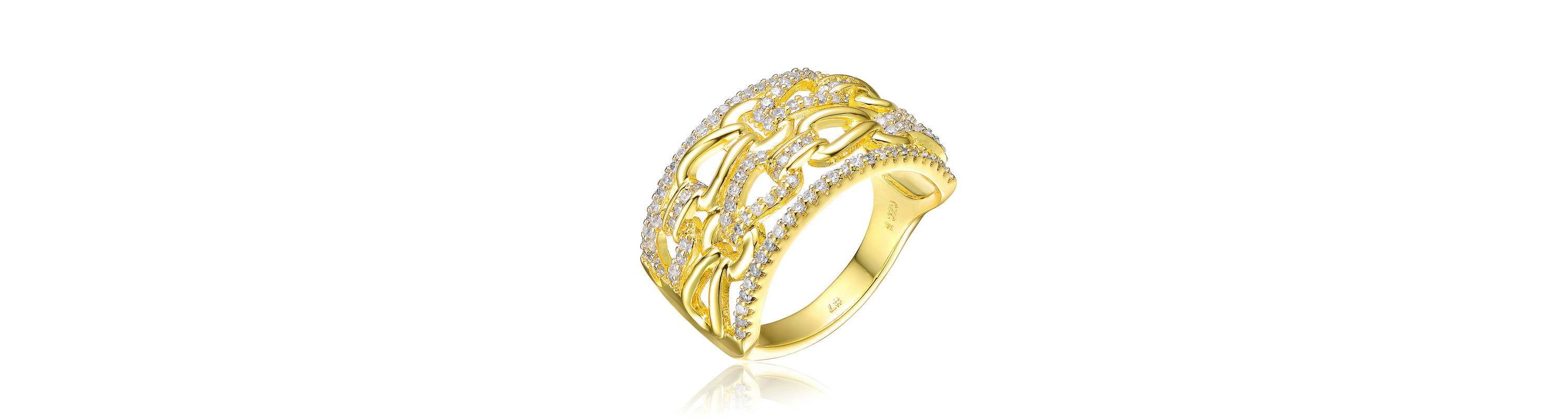 Lab Created 14K Gold Plated with Clear Cubic Zirconia linked Cocktails Ring