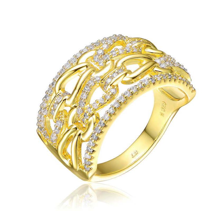 Lab Created 14K Gold Plated with Clear Cubic Zirconia linked Cocktails Ring
