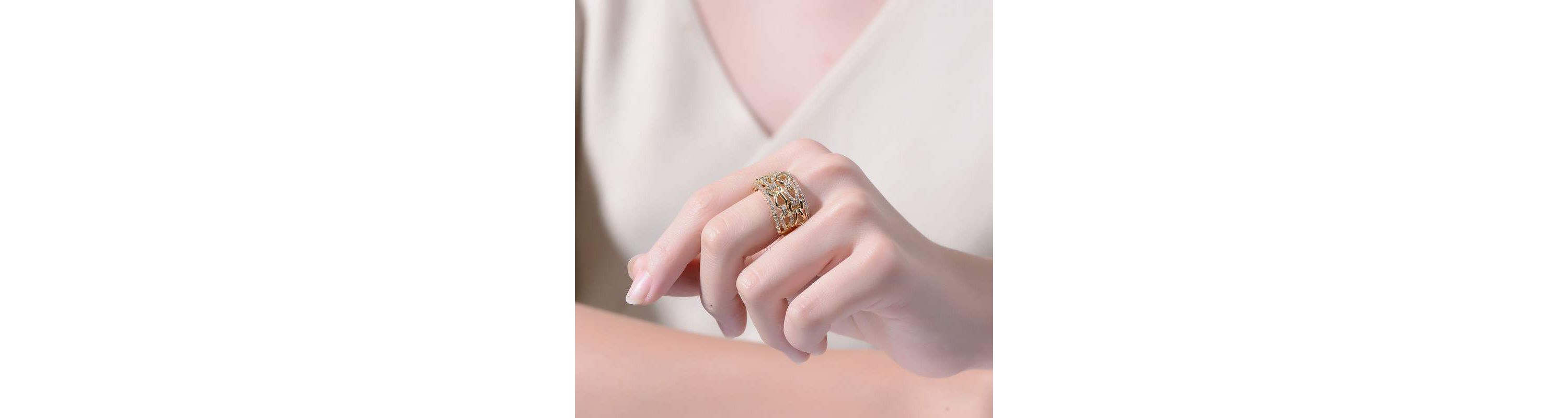 Lab Created 14K Gold Plated with Clear Cubic Zirconia linked Cocktails Ring