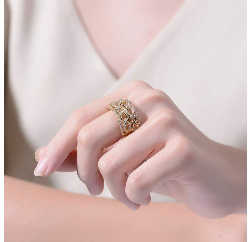 Lab Created 14K Gold Plated with Clear Cubic Zirconia linked Cocktails Ring