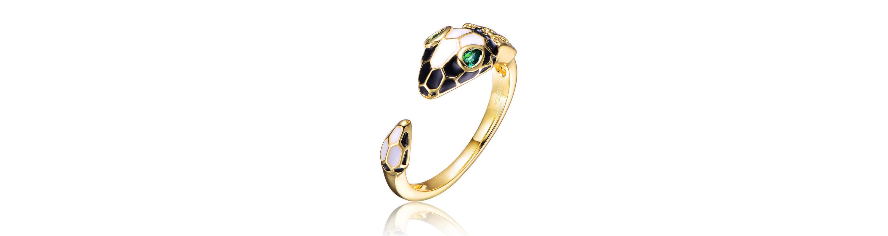 Lab Created 14K Gold Plated with Emerald Green Cubic Zirconia Modern Snake Ring