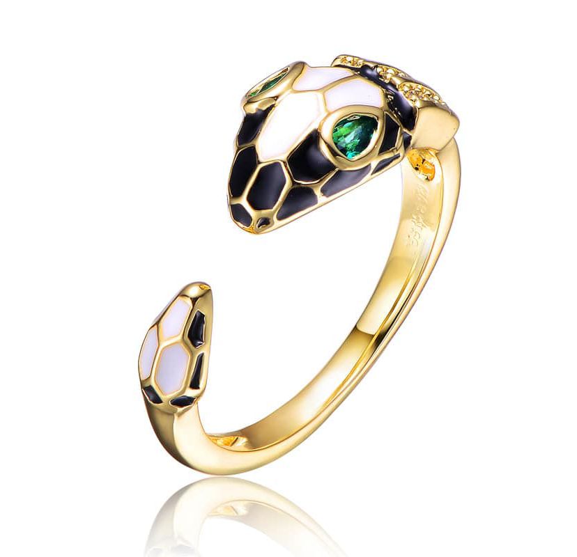Lab Created 14K Gold Plated with Emerald Green Cubic Zirconia Modern Snake Ring