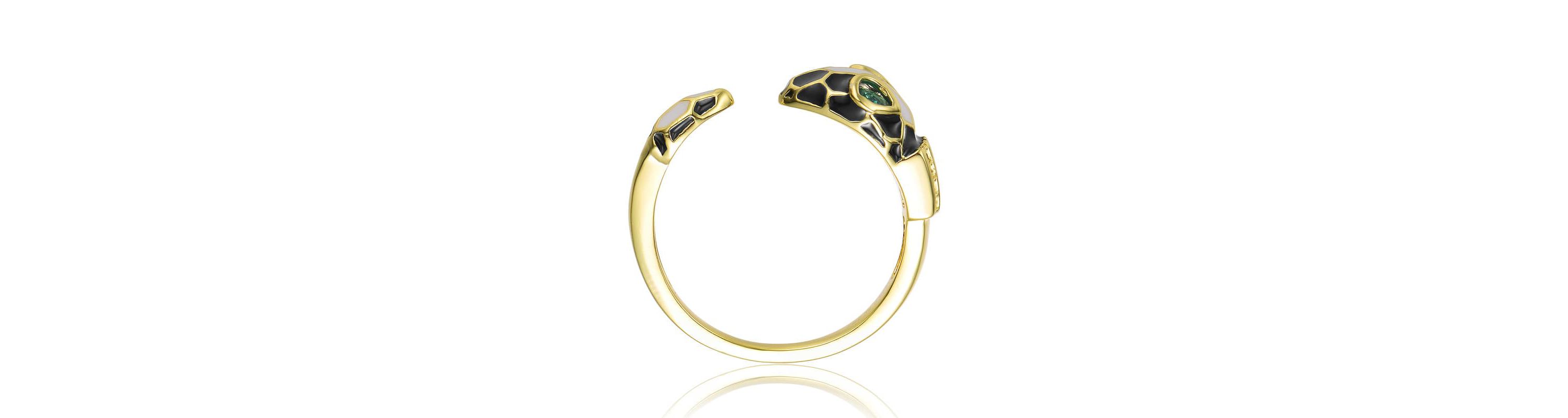 Lab Created 14K Gold Plated with Emerald Green Cubic Zirconia Modern Snake Ring