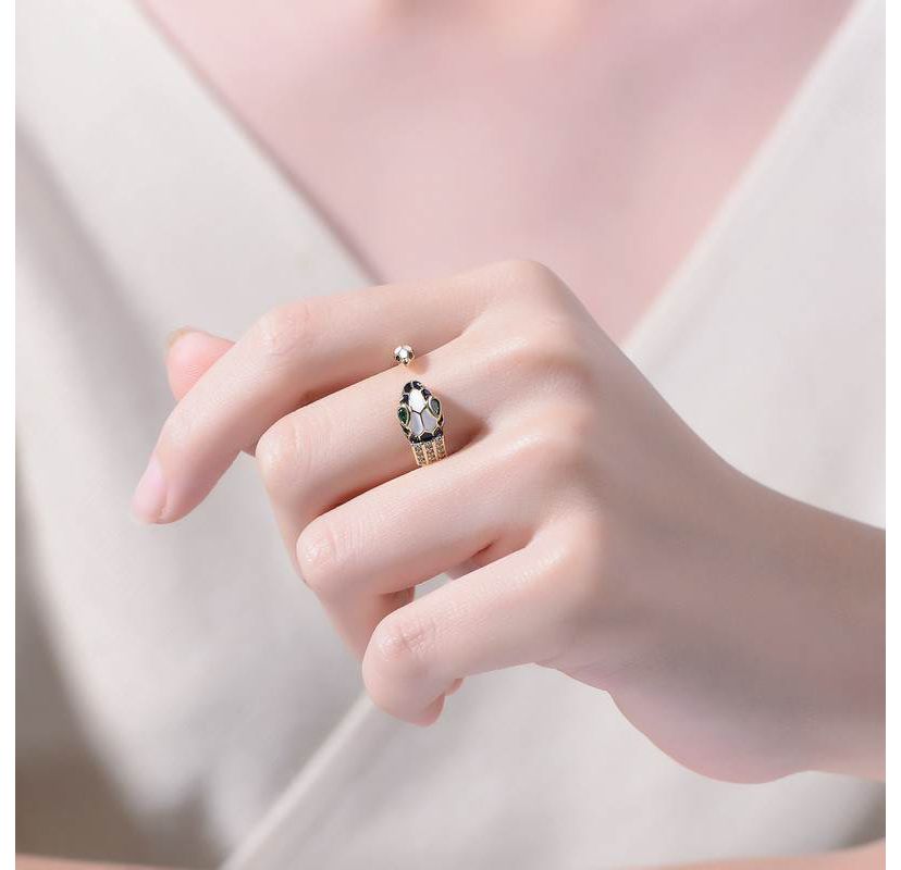 Lab Created 14K Gold Plated with Emerald Green Cubic Zirconia Modern Snake Ring