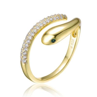 Rozzato Lab Created 14K Gold Plated with Clear Cubic Zirconia Snake Bypass Ring