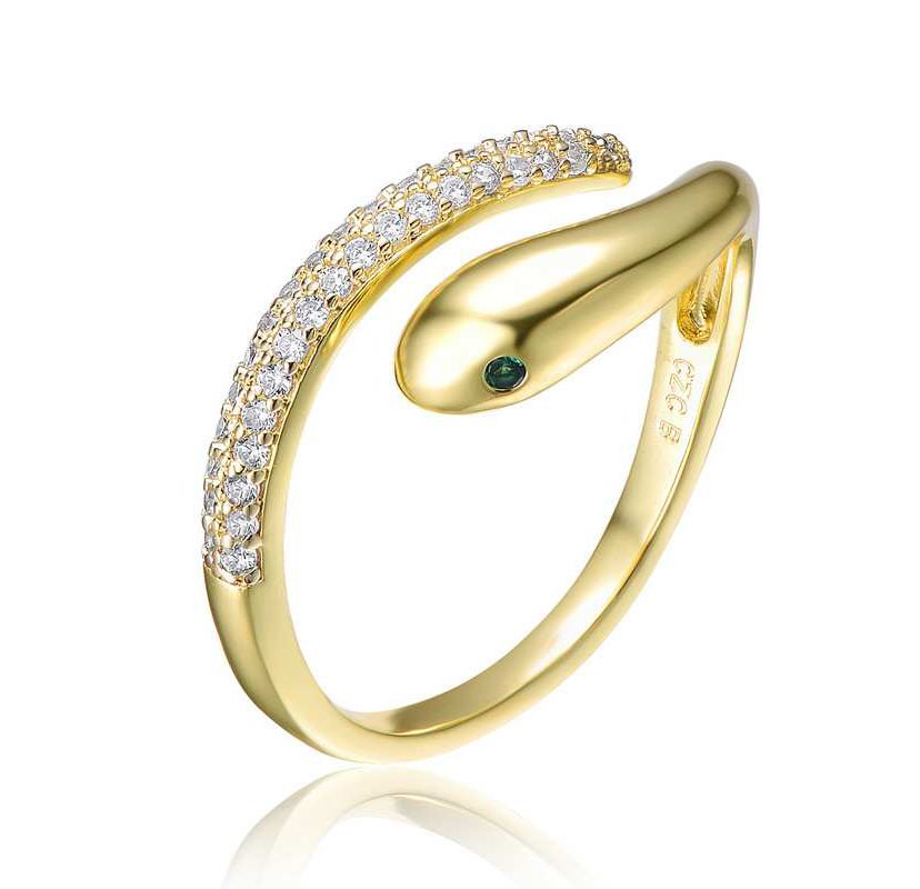 Lab Created 14K Gold Plated with Clear Cubic Zirconia Snake Bypass Ring