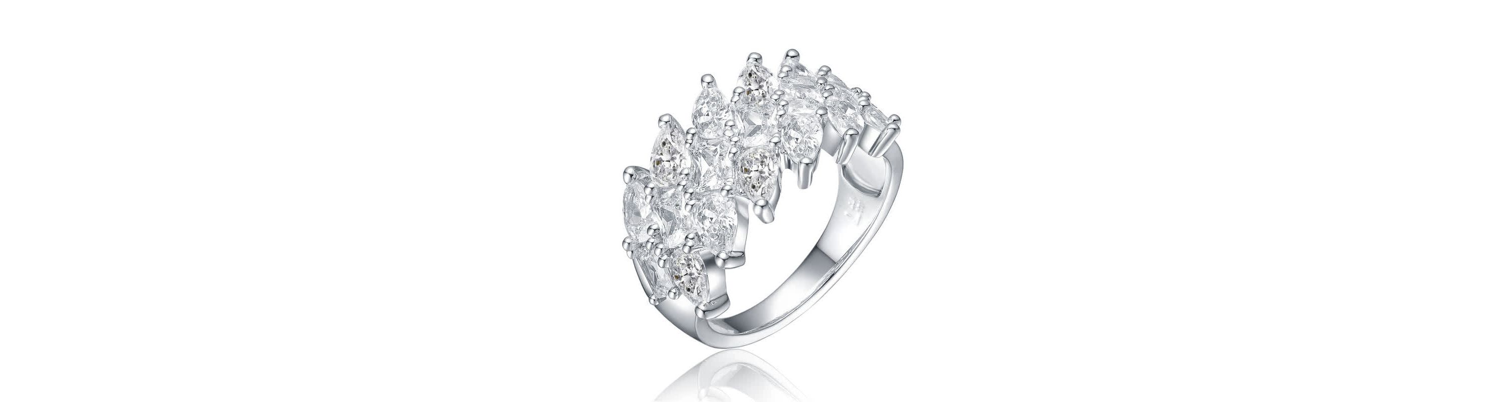 Lab Created White Gold Plated with Clear Cubic Zirconia Marquise Cluster Ring