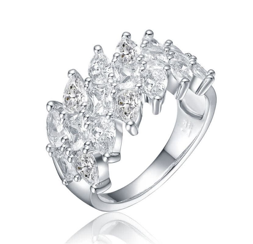 Lab Created White Gold Plated with Clear Cubic Zirconia Marquise Cluster Ring