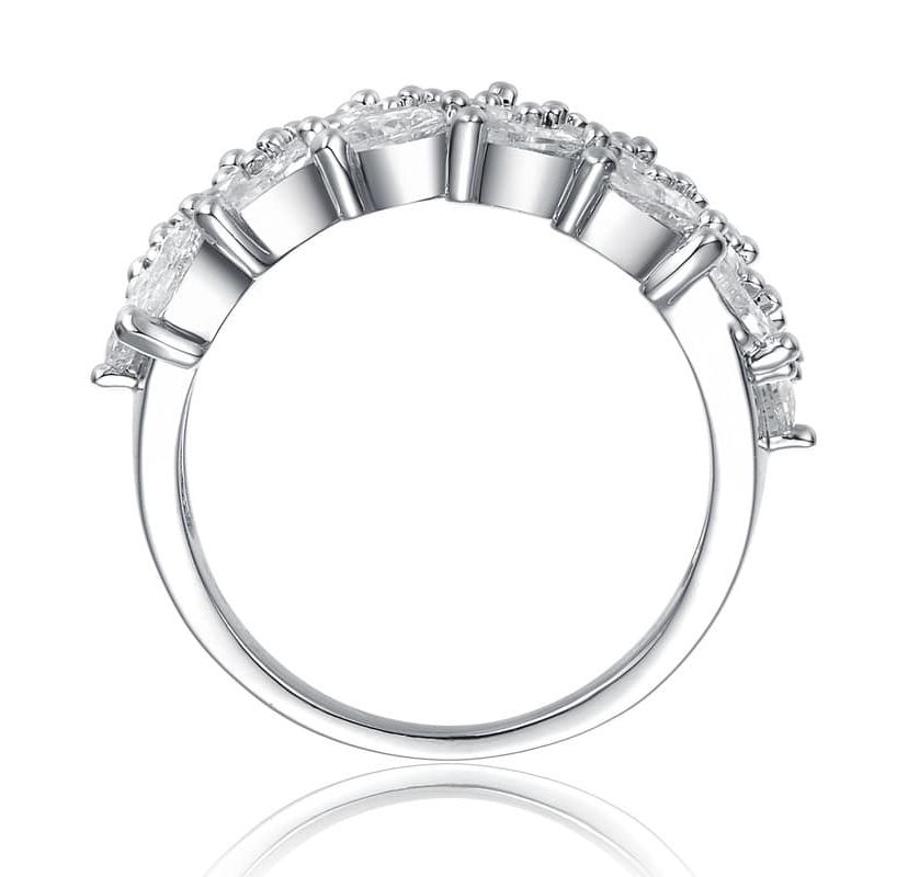 Lab Created White Gold Plated with Clear Cubic Zirconia Marquise Cluster Ring