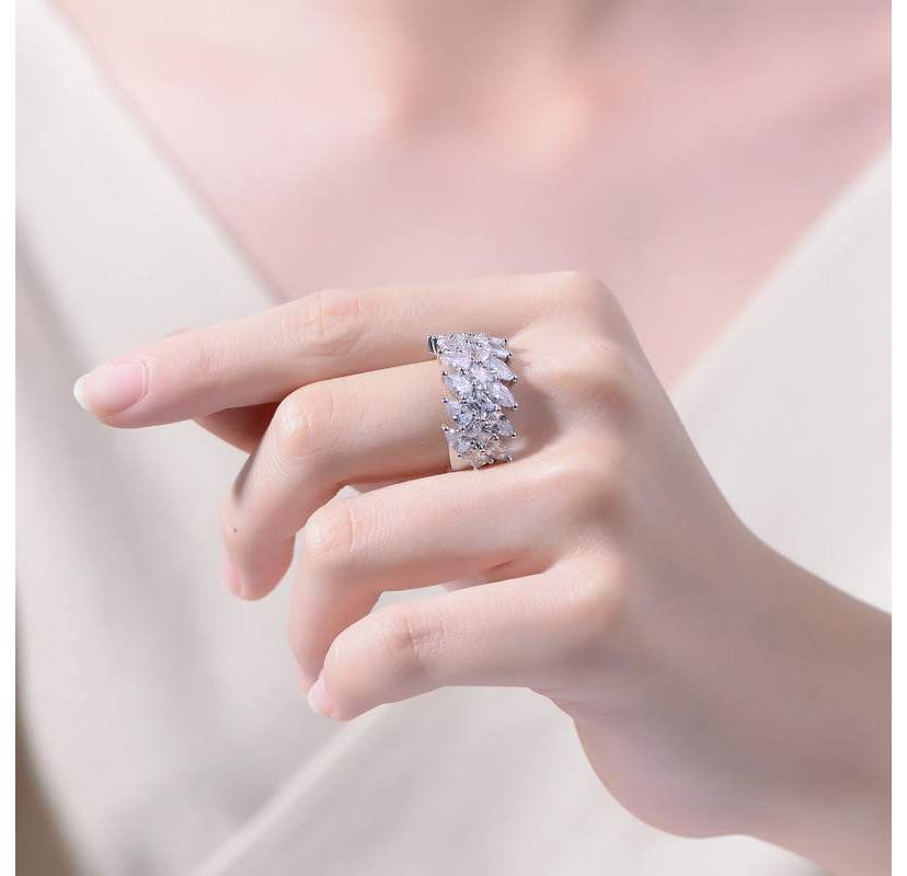 Lab Created White Gold Plated with Clear Cubic Zirconia Marquise Cluster Ring