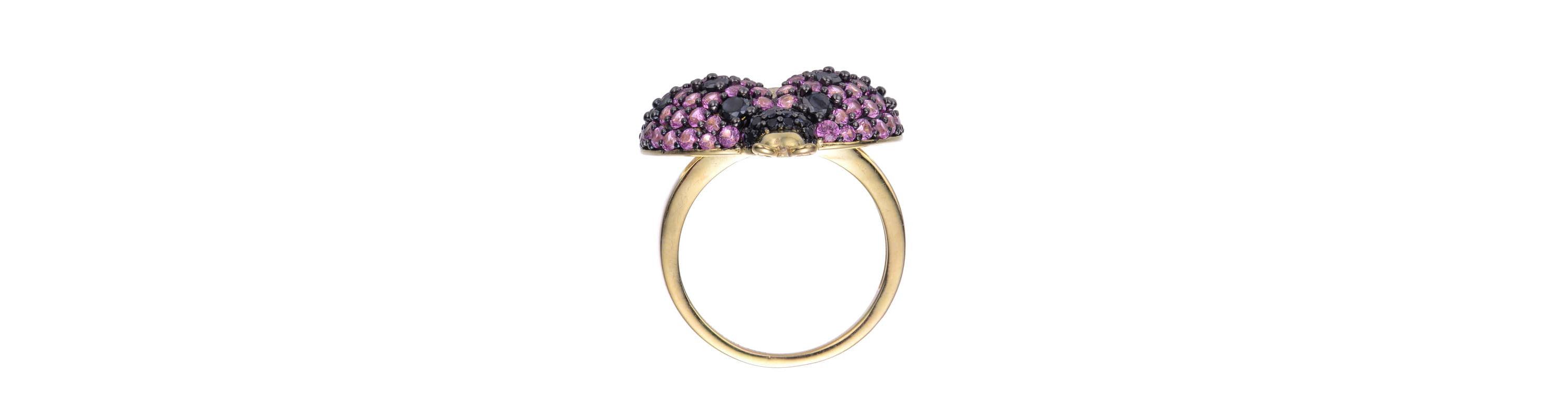 Lab Created 14K Gold Plated and Black Plated with Multi Colored Cubic Zirconia Ladybug Ring
