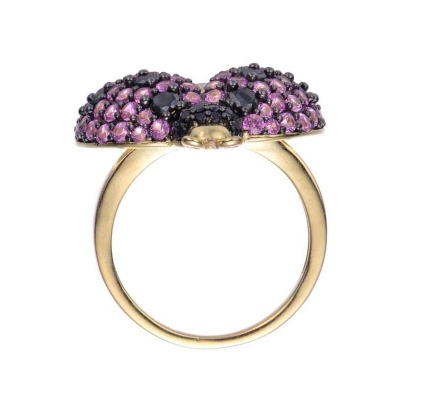 Lab Created 14K Gold Plated and Black Plated with Multi Colored Cubic Zirconia Ladybug Ring