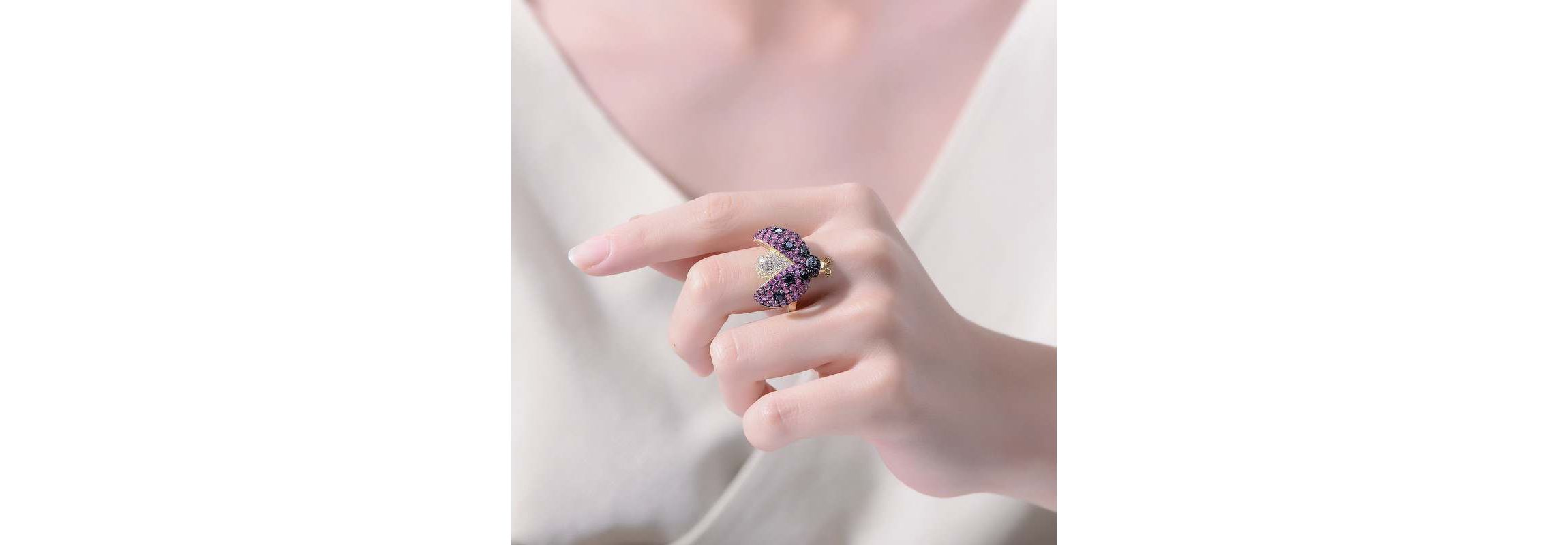 Lab Created 14K Gold Plated and Black Plated with Multi Colored Cubic Zirconia Ladybug Ring