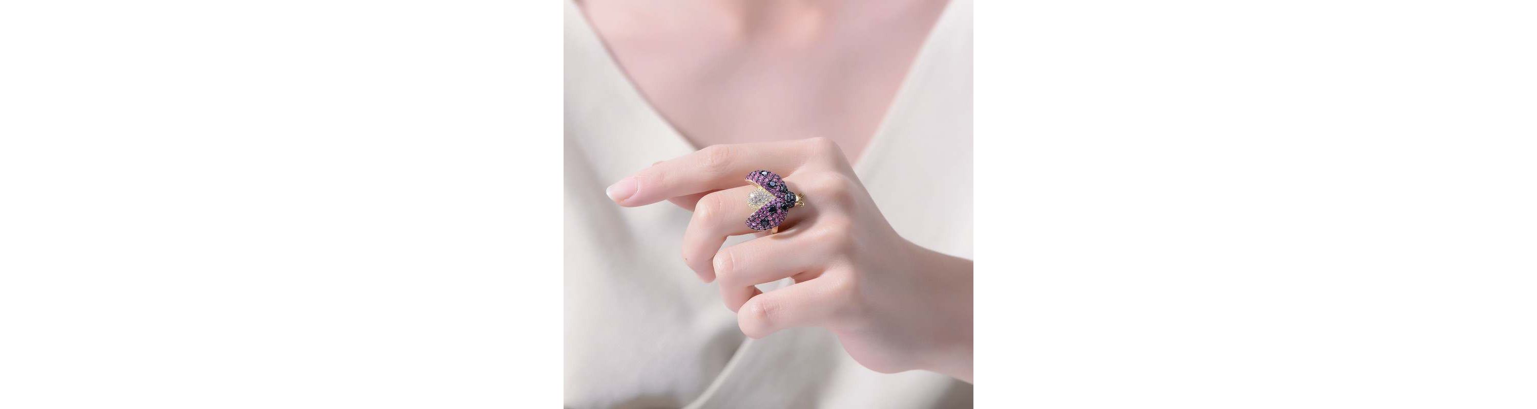 Lab Created 14K Gold Plated and Black Plated with Multi Colored Cubic Zirconia Ladybug Ring
