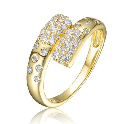 Rozzato Lab Created 14K Gold Plated with Clear Cubic Zirconia Bypass Ring