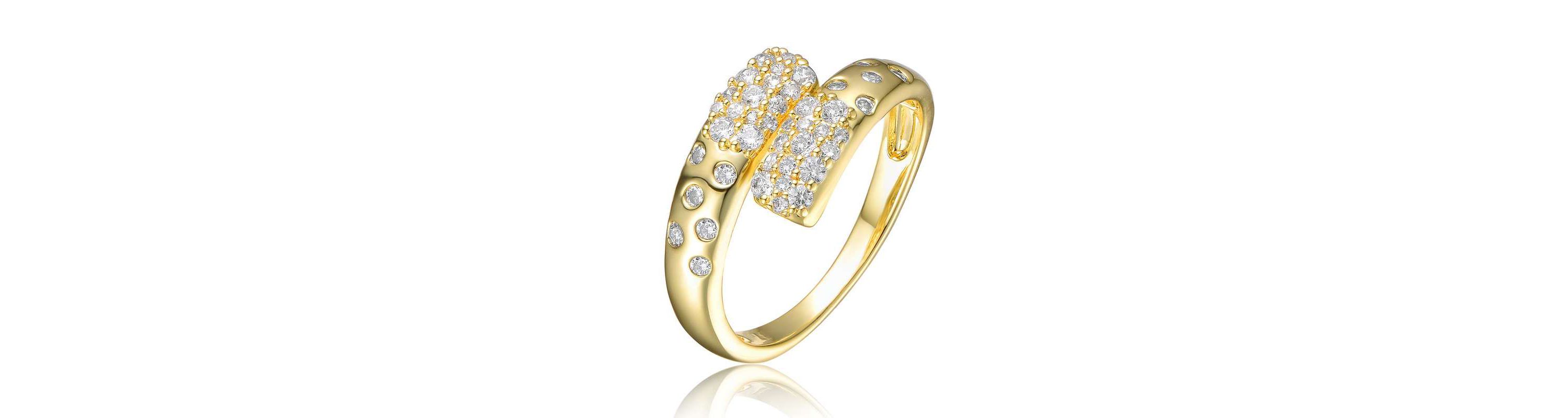 Lab Created 14K Gold Plated with Clear Cubic Zirconia Bypass Ring