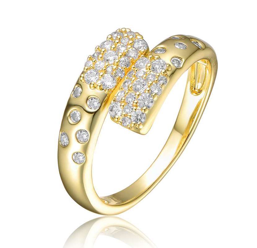 Lab Created 14K Gold Plated with Clear Cubic Zirconia Bypass Ring