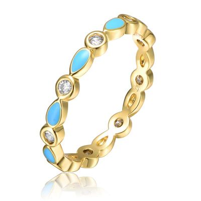 Rozzato Lab Created 14K Gold Plated with Clear Cubic Zirconia & Colored Shape Enamel Stacking Ring for Kids/Teens