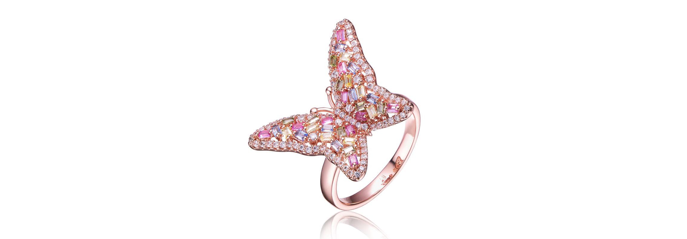 Lab Created 18K Rose Gold Plated with Multi Color Cubic Zirconia Butterfly Ring