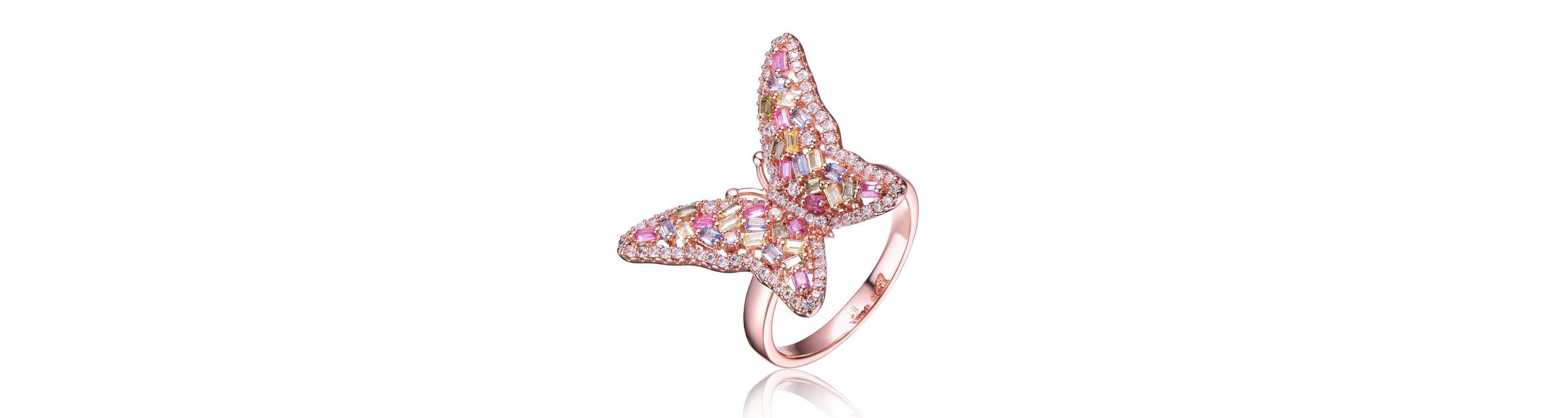 Lab Created 18K Rose Gold Plated with Multi Color Cubic Zirconia Butterfly Ring