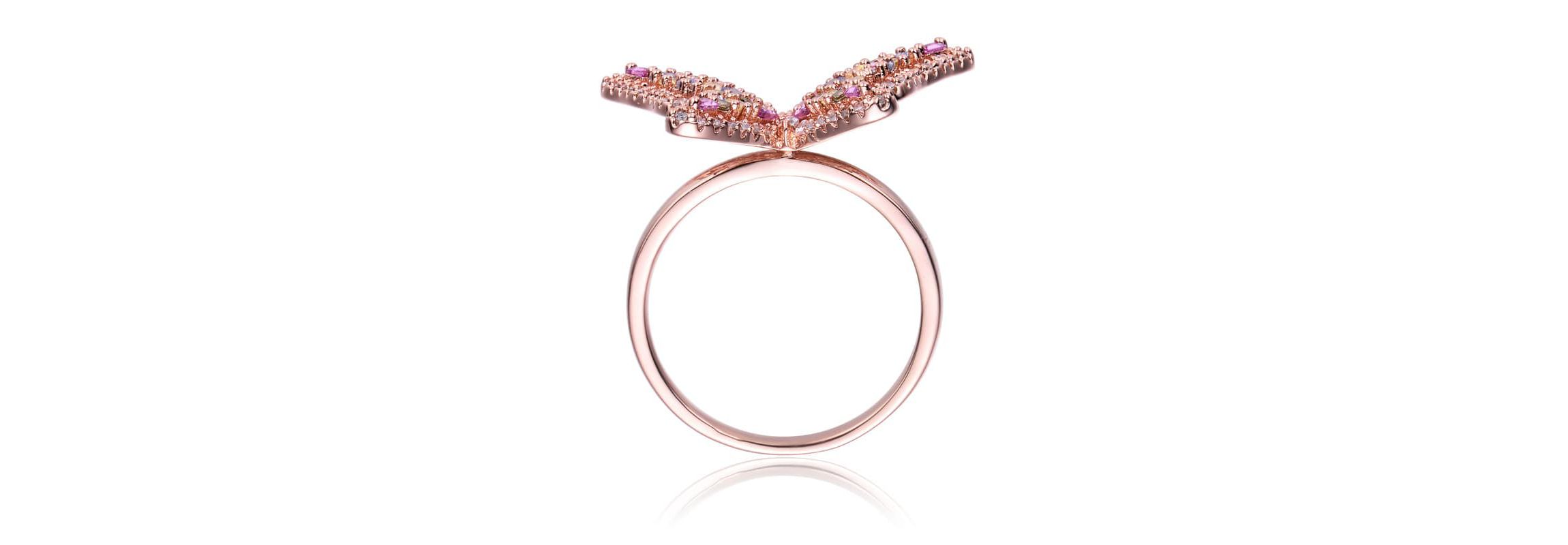 Lab Created 18K Rose Gold Plated with Multi Color Cubic Zirconia Butterfly Ring