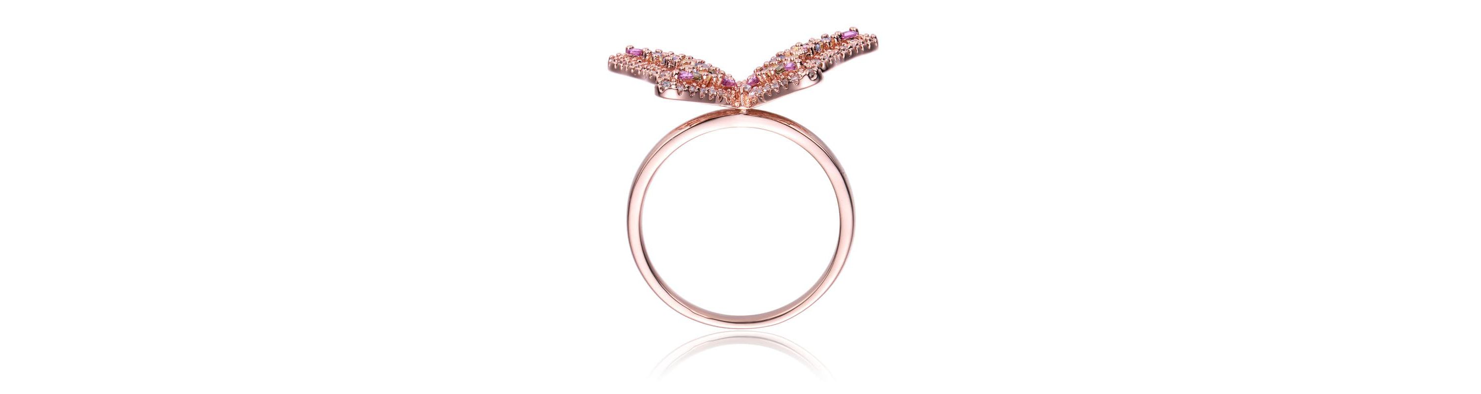 Lab Created 18K Rose Gold Plated with Multi Color Cubic Zirconia Butterfly Ring