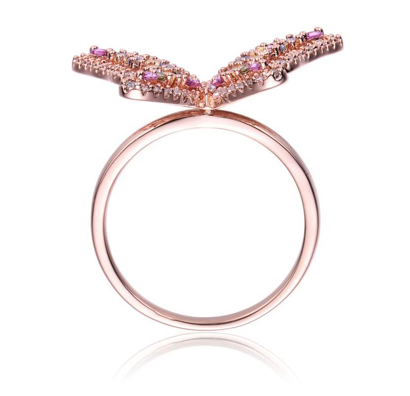 Lab Created 18K Rose Gold Plated with Multi Color Cubic Zirconia Butterfly Ring
