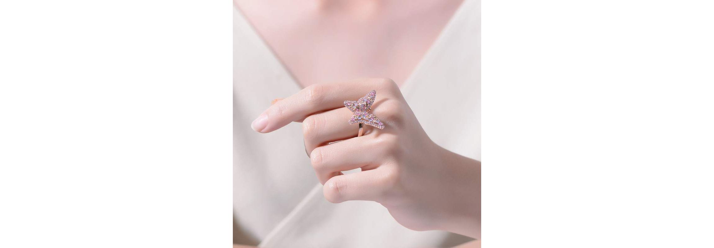 Lab Created 18K Rose Gold Plated with Multi Color Cubic Zirconia Butterfly Ring