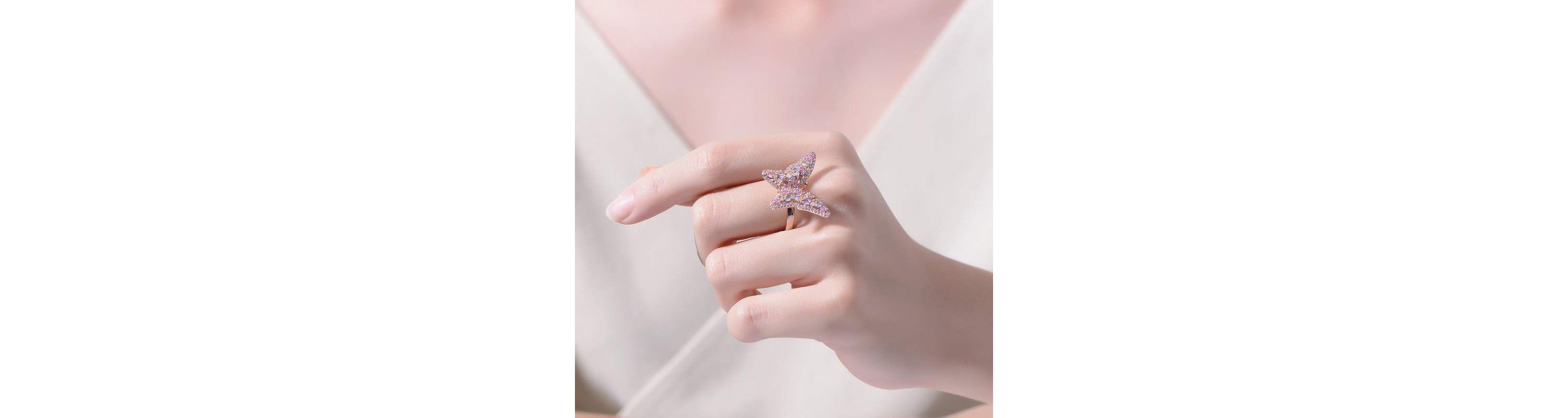 Lab Created 18K Rose Gold Plated with Multi Color Cubic Zirconia Butterfly Ring