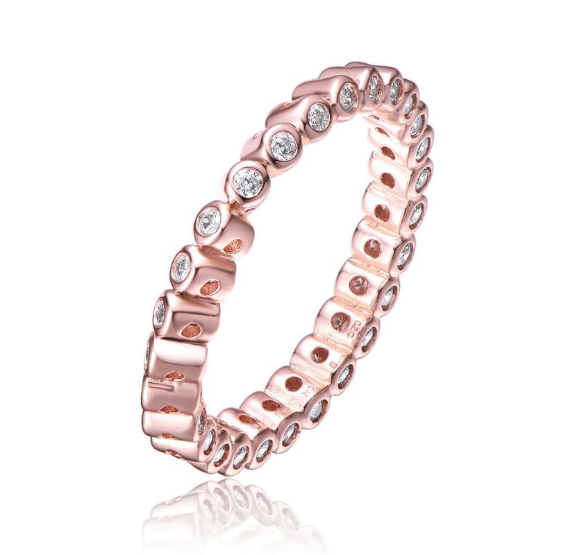 Lab Created 18K Rose Gold Plated with Clear Cubic Zirconia Swirl Band Ring