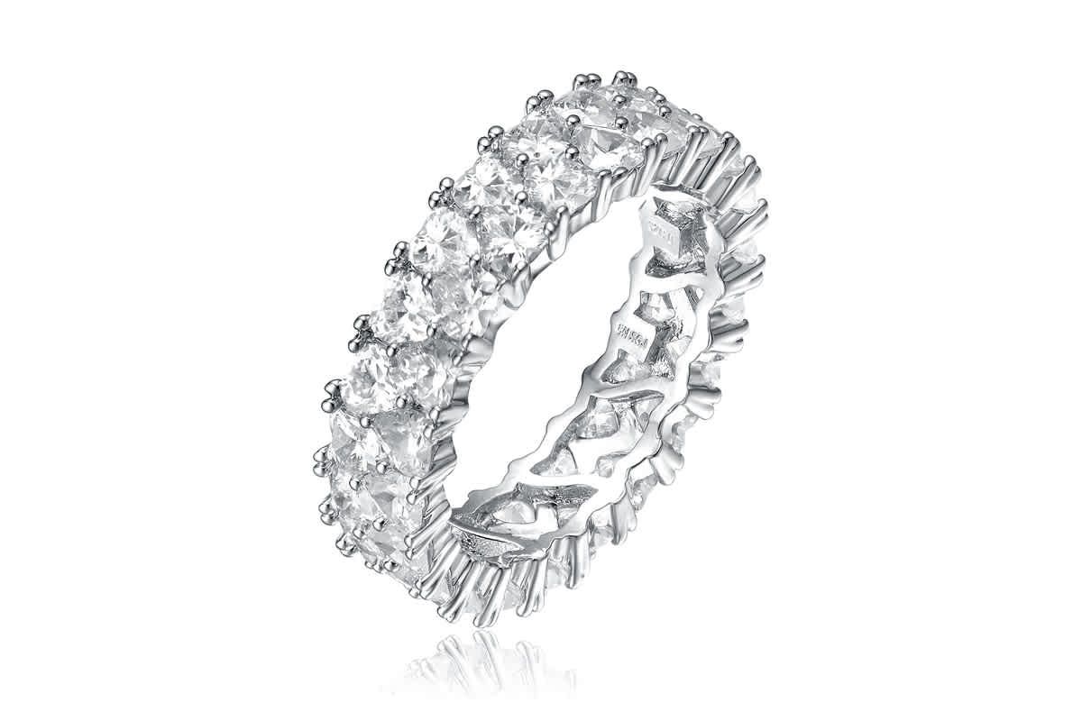 Lab Created White Gold Plated with Clear Cubic Zirconia Wedding Band Ring